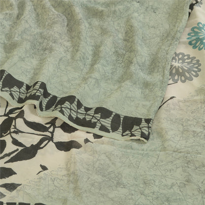Sanskriti Vintage Sarees Light-Sea-Green Pure Georgette Silk Print Sari Sustainable Fabric