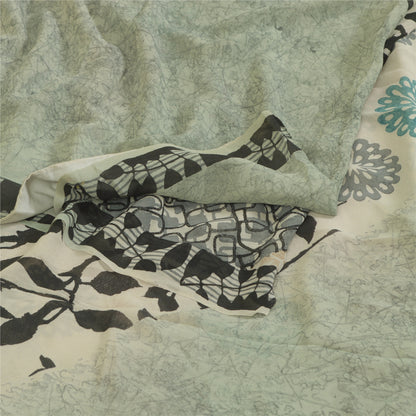 Sanskriti Vintage Sarees Light-Sea-Green Pure Georgette Silk Print Sari Sustainable Fabric