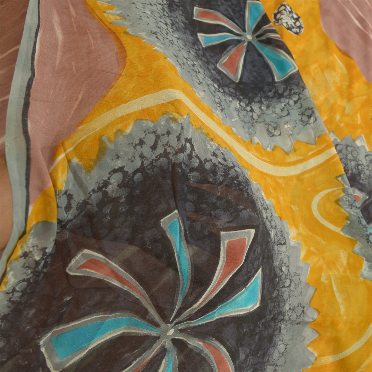 Sanskriti Vintage Sarees Multi Printed Pure Georgette Silk Sari Craft Sustainable Fabric