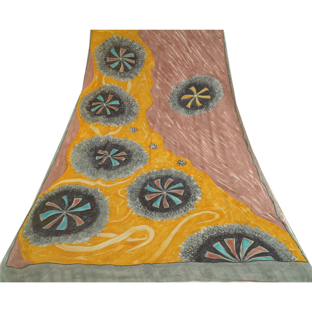Sanskriti Vintage Sarees Multi Printed Pure Georgette Silk Sari Craft Sustainable Fabric