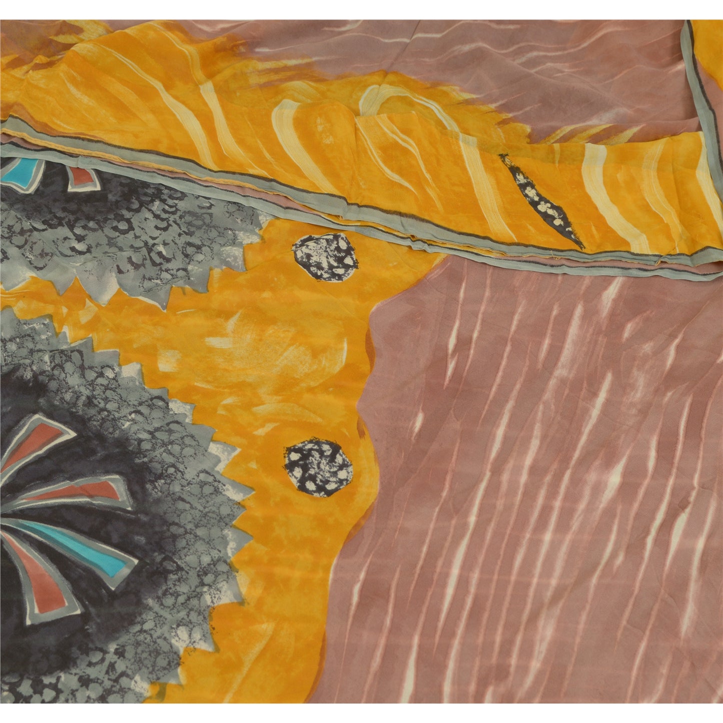 Sanskriti Vintage Sarees Multi Printed Pure Georgette Silk Sari Craft Sustainable Fabric