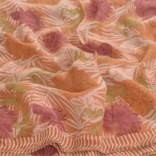 Sanskriti Vintage Sarees Multicolor Pure Georgette Silk Printed Sari 5yd Sustainable Fabric