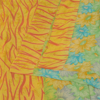 Сари Sanskriti Vintage, зеленое/желтое, чистый шелк жоржет, напечатанное сари, устойчивая ткань
