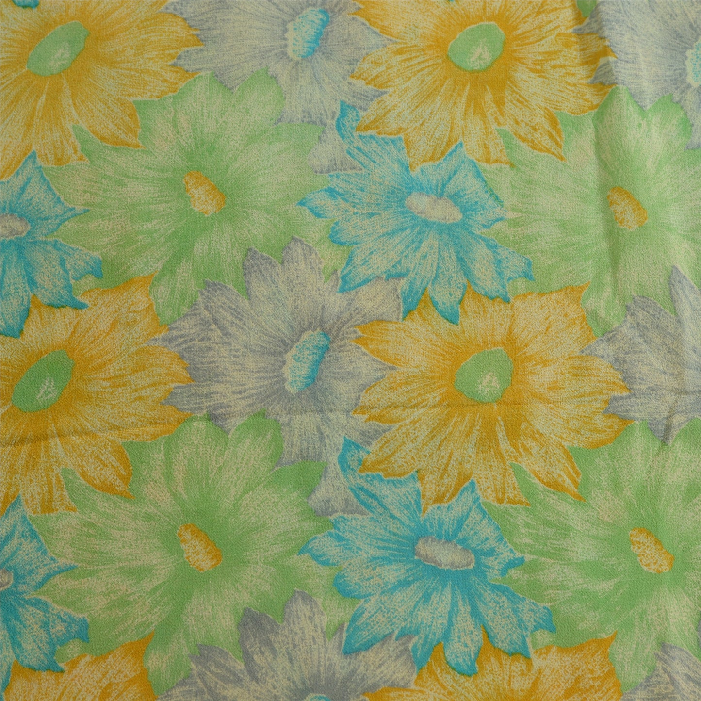 Сари Sanskriti Vintage, зеленое/желтое, чистый шелк жоржет, напечатанное сари, устойчивая ткань