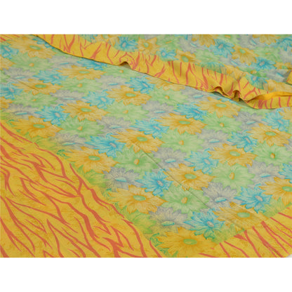 Сари Sanskriti Vintage, зеленое/желтое, чистый шелк жоржет, напечатанное сари, устойчивая ткань