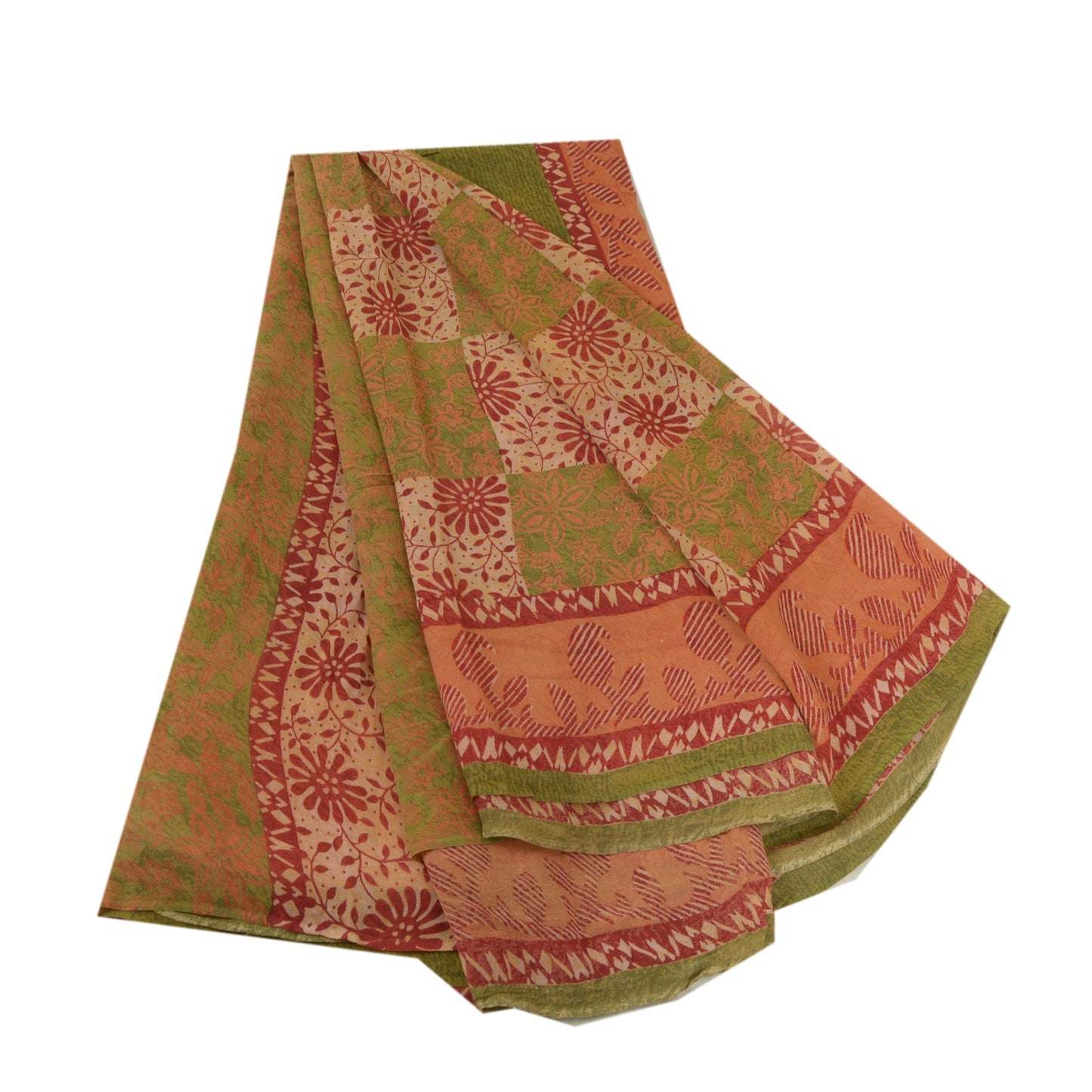Sanskriti Vintage Sarees Multi Pure Georgette Silk Printed Sari 5yd Craft Sustainable Fabric