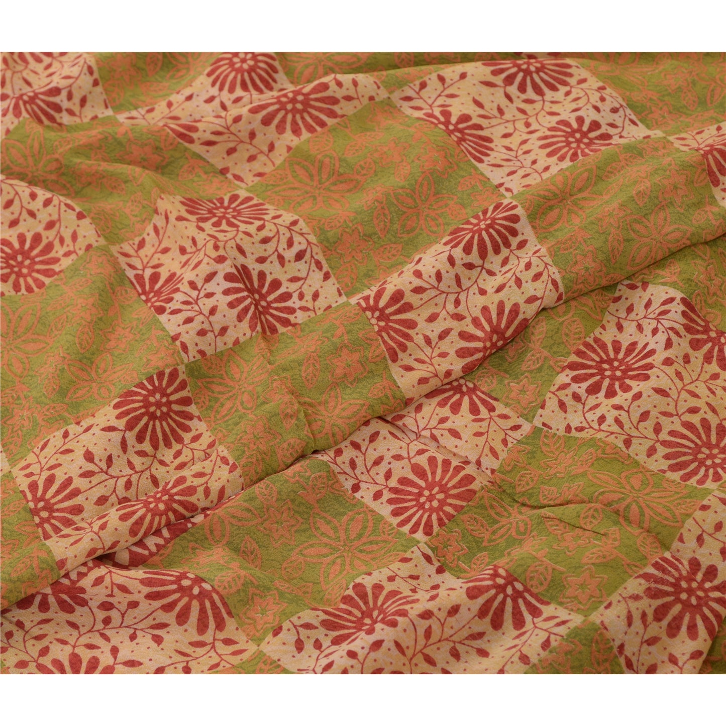 Sanskriti Vintage Sarees Multi Pure Georgette Silk Printed Sari 5yd Craft Sustainable Fabric