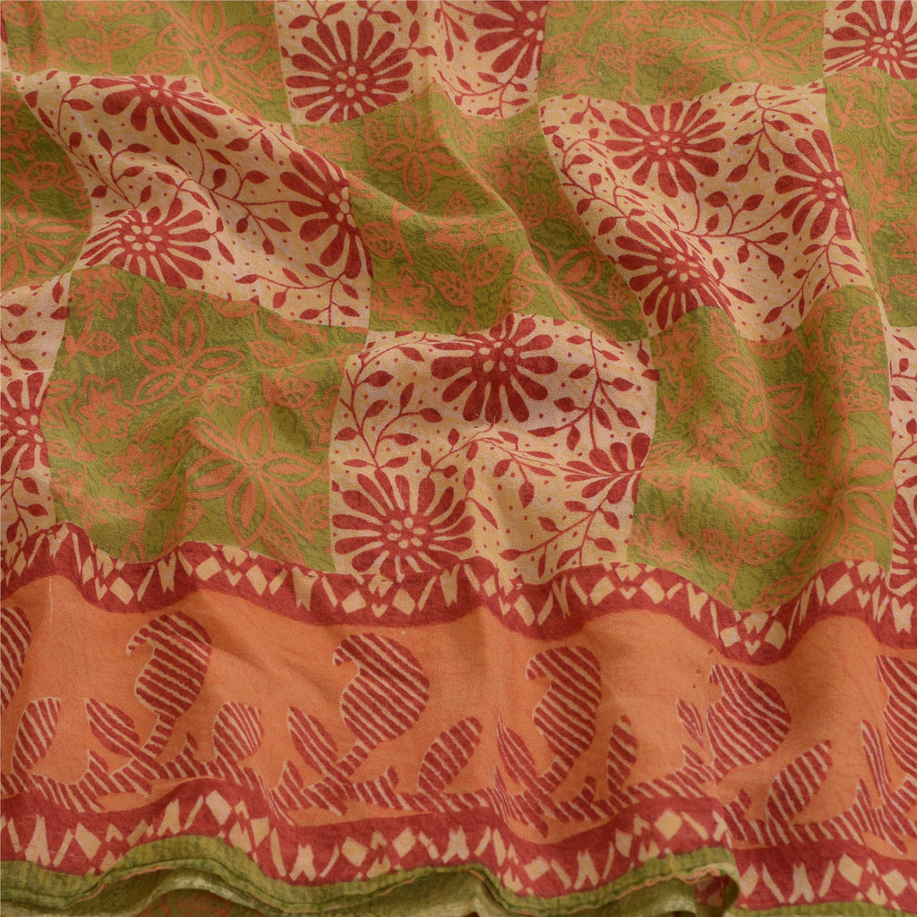 Sanskriti Vintage Sarees Multi Pure Georgette Silk Printed Sari 5yd Craft Sustainable Fabric