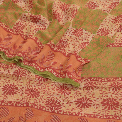 Sanskriti Vintage Sarees Multi Pure Georgette Silk Printed Sari 5yd Craft Sustainable Fabric