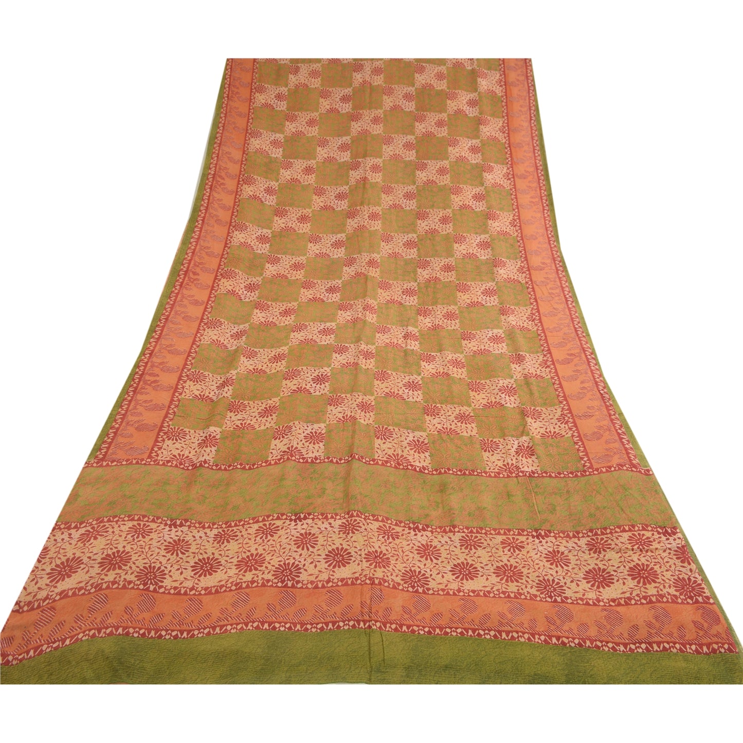 Sanskriti Vintage Sarees Multi Pure Georgette Silk Printed Sari 5yd Craft Sustainable Fabric