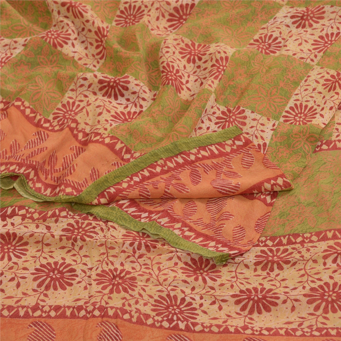 Sanskriti Vintage Sarees Multi Pure Georgette Silk Printed Sari 5yd Craft Sustainable Fabric