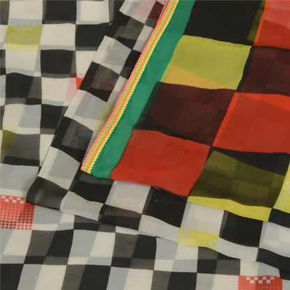 Sanskriti Vintage Sarees Multi Georgette Printed Sari 5yd Craft Sustainable Fabric