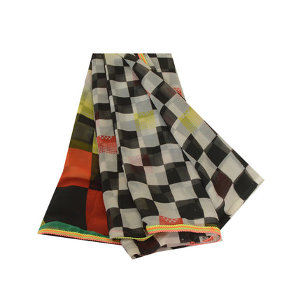 Sanskriti Vintage Sarees Multi Georgette Printed Sari 5yd Craft Sustainable Fabric