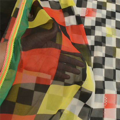 Sanskriti Vintage Sarees Multi Georgette Printed Sari 5yd Craft Sustainable Fabric