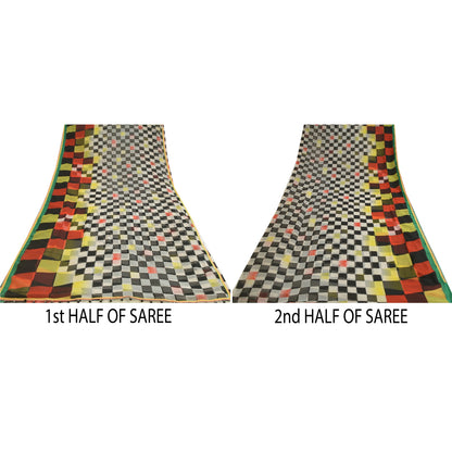 Sanskriti Vintage Sarees Multi Georgette Printed Sari 5yd Craft Sustainable Fabric