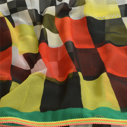 Sanskriti Vintage Sarees Multi Georgette Printed Sari 5yd Craft Sustainable Fabric