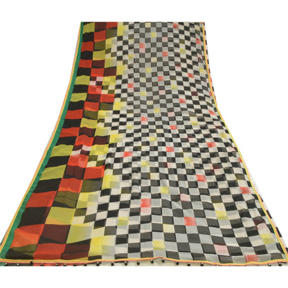 Sanskriti Vintage Sarees Multi Georgette Printed Sari 5yd Craft Sustainable Fabric