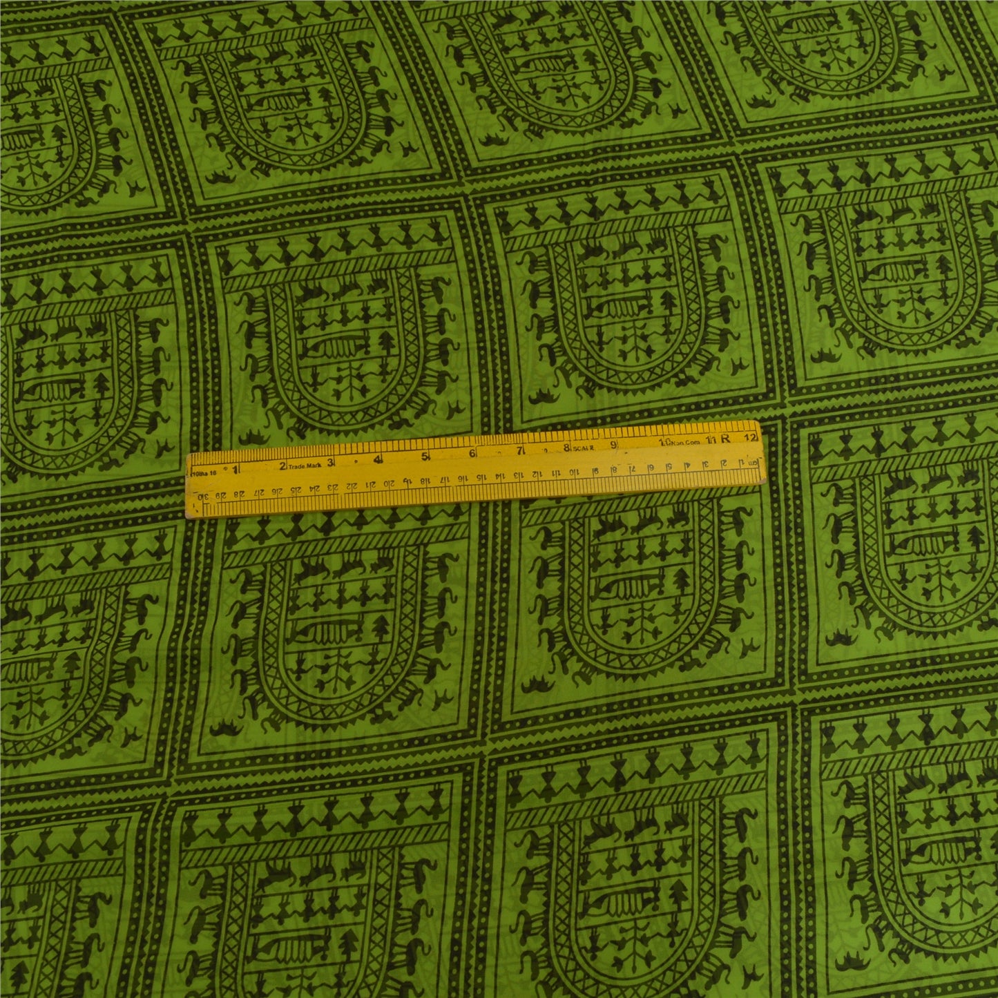 Sanskriti Vintage Sarees Green Warli Art Printed Georgette Sari 5yd Craft Sustainable Fabric