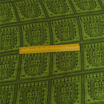 Sanskriti Vintage Sarees Green Warli Art Printed Georgette Sari 5yd Craft Sustainable Fabric