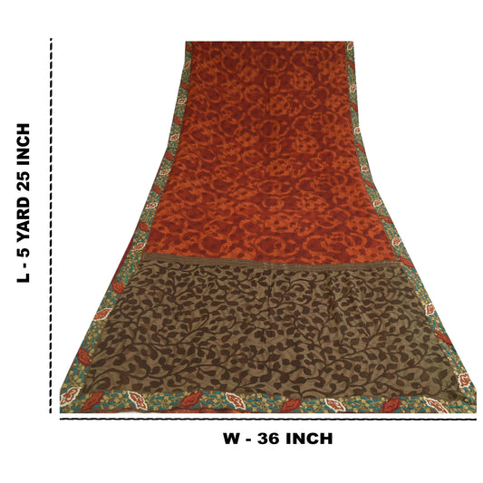 Sanskriti Vintage Sarees Dark Red Pure Georgette Silk Printed Sari Craft Sustainable Fabric