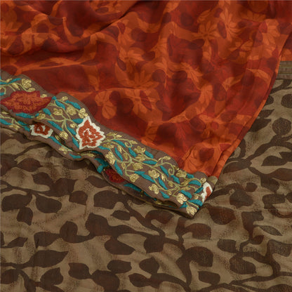 Sanskriti Vintage Sarees Dark Red Pure Georgette Silk Printed Sari Craft Sustainable Fabric