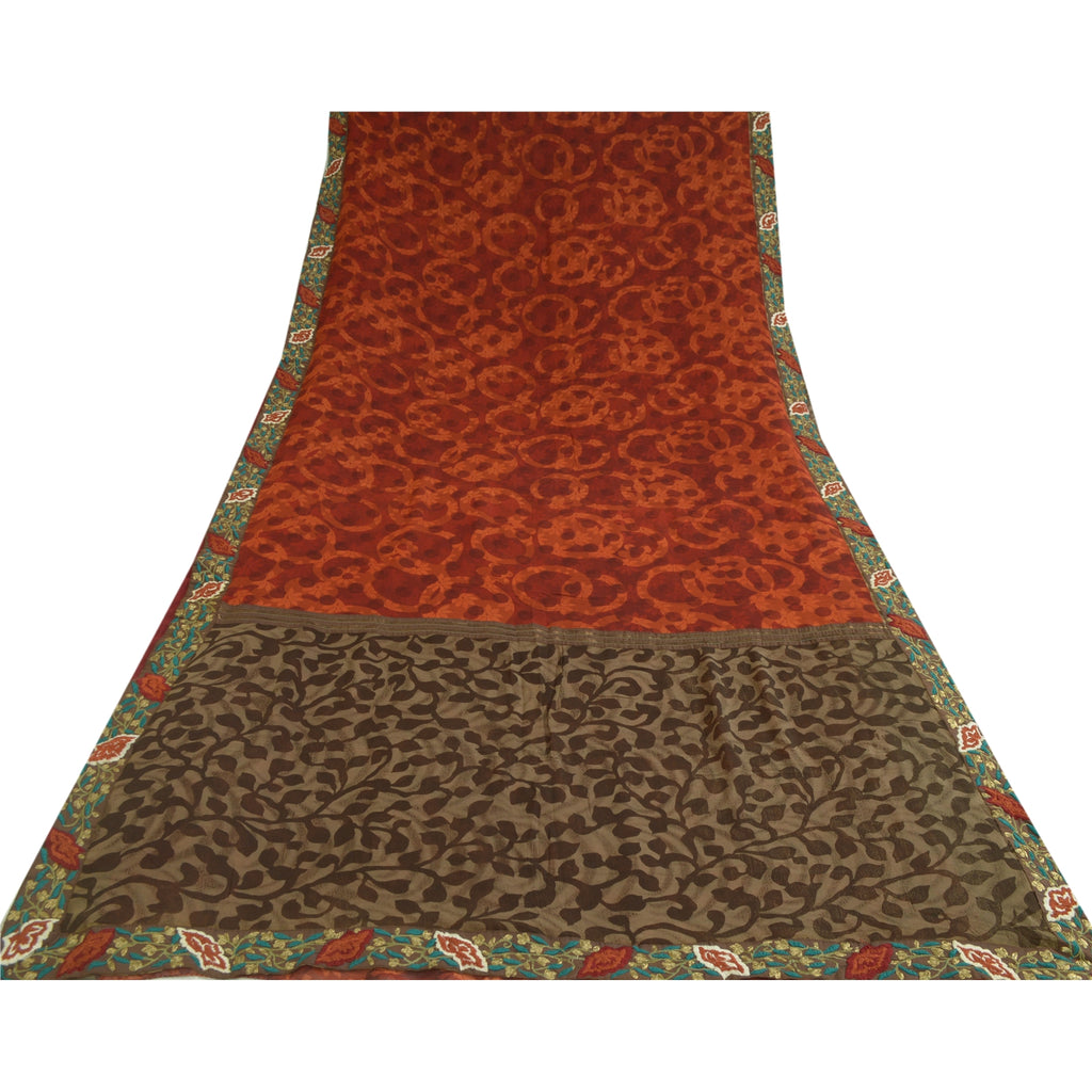 Sanskriti Vintage Sarees Dark Red Pure Georgette Silk Printed Sari Craft Sustainable Fabric