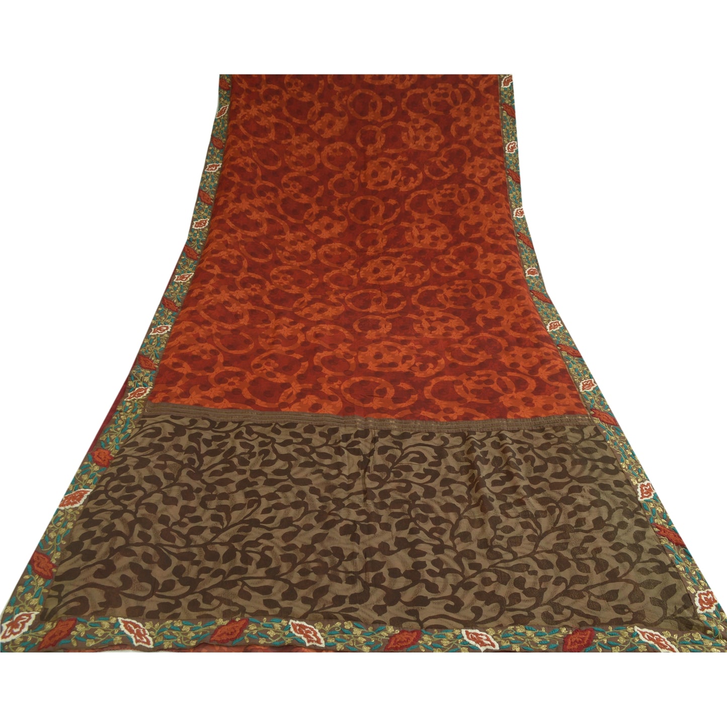 Sanskriti Vintage Sarees Dark Red Pure Georgette Silk Printed Sari Craft Sustainable Fabric