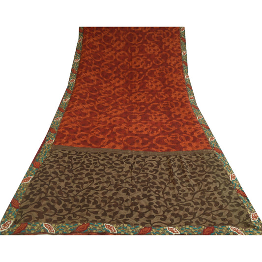 Sanskriti Vintage Sarees Dark Red Pure Georgette Silk Printed Sari Craft Sustainable Fabric