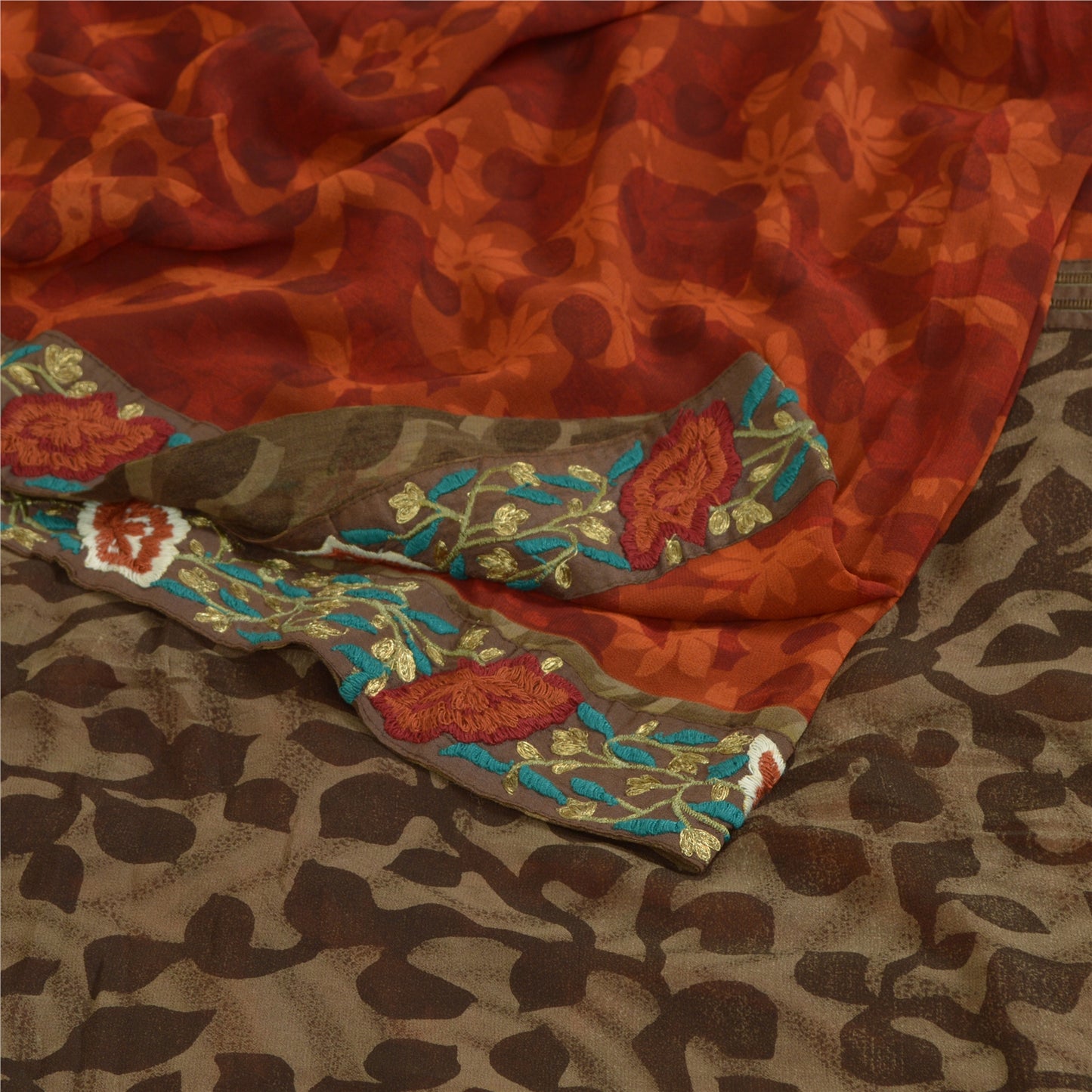 Sanskriti Vintage Sarees Dark Red Pure Georgette Silk Printed Sari Craft Sustainable Fabric