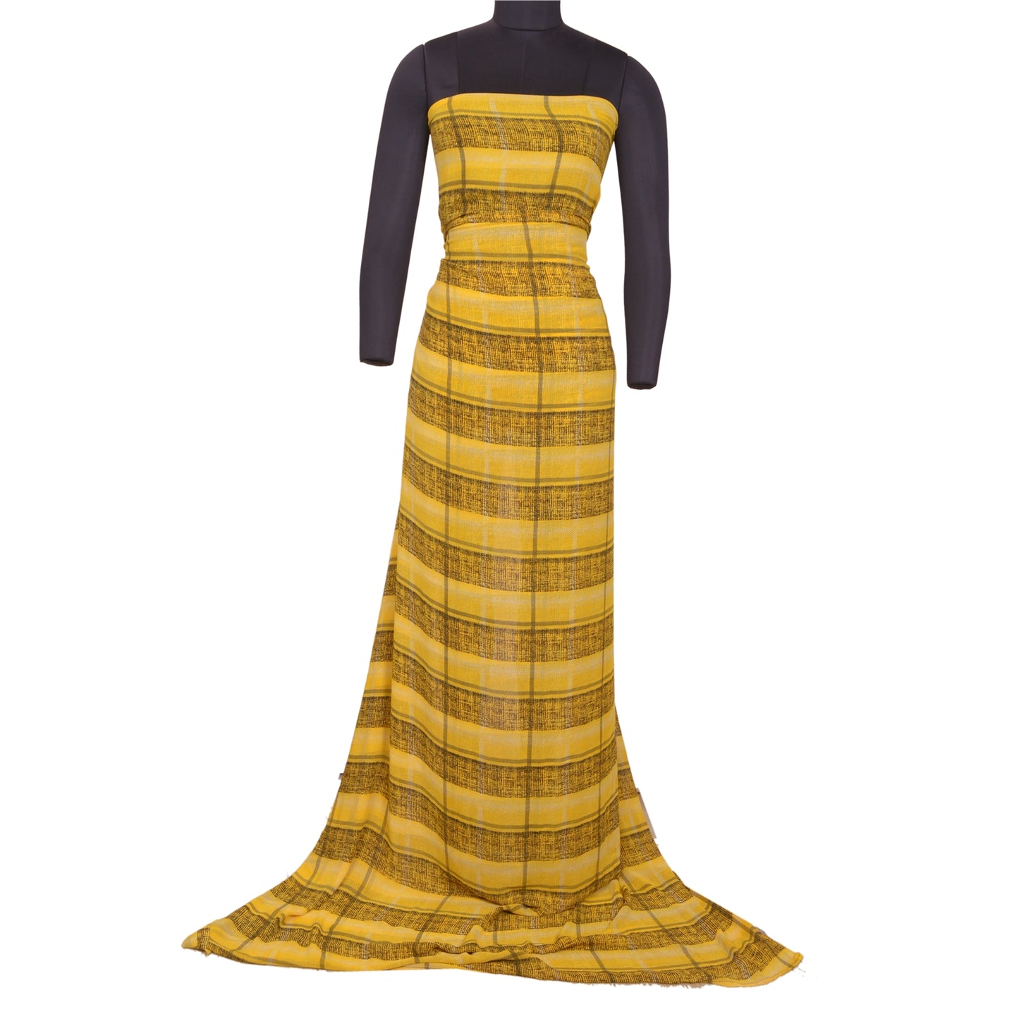 Sanskriti Vintage Sarees Indian Yellow/Black Printed Georgette Sari Craft Sustainable Fabric