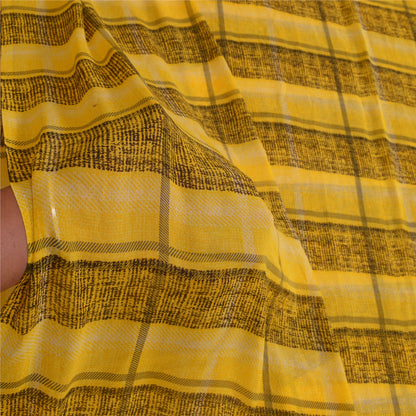 Sanskriti Vintage Sarees Indian Yellow/Black Printed Georgette Sari Craft Sustainable Fabric