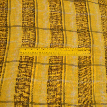 Sanskriti Vintage Sarees Indian Yellow/Black Printed Georgette Sari Craft Sustainable Fabric