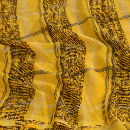 Sanskriti Vintage Sarees Indian Yellow/Black Printed Georgette Sari Craft Sustainable Fabric