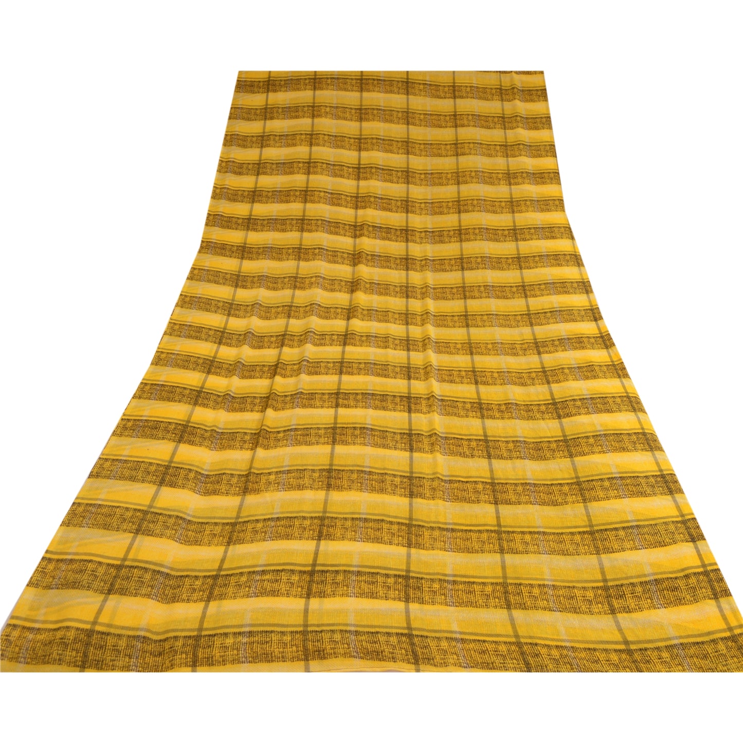 Sanskriti Vintage Sarees Indian Yellow/Black Printed Georgette Sari Craft Sustainable Fabric