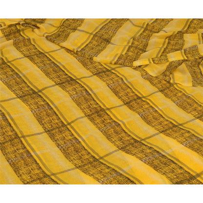 Sanskriti Vintage Sarees Indian Yellow/Black Printed Georgette Sari Craft Sustainable Fabric