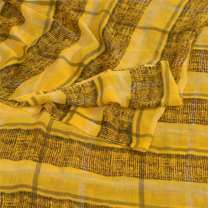 Sanskriti Vintage Sarees Indian Yellow/Black Printed Georgette Sari Craft Sustainable Fabric