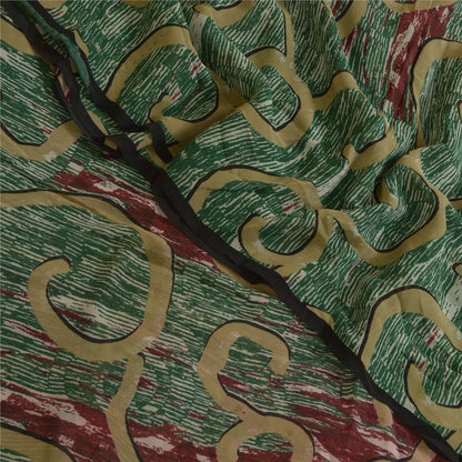 Сари в винтажном стиле на санскрите, зеленое/красное, чистый шелк жоржет, напечатанное сари, ремесло, устойчивая ткань