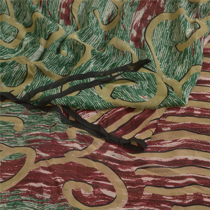 Сари в винтажном стиле на санскрите, зеленое/красное, чистый шелк жоржет, напечатанное сари, ремесло, устойчивая ткань