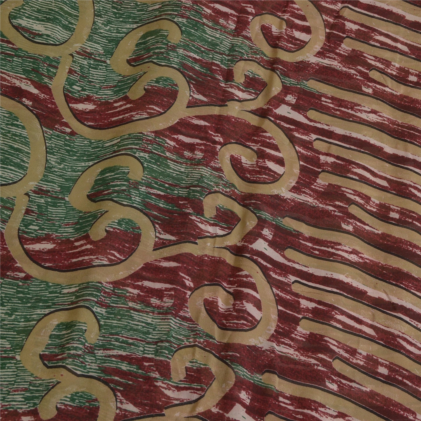 Сари в винтажном стиле на санскрите, зеленое/красное, чистый шелк жоржет, напечатанное сари, ремесло, устойчивая ткань