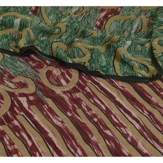 Sanskriti Vintage Sarees Green/Red Pure Georgette Silk Printed Sari Craft Sustainable Fabric