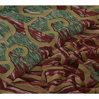 Сари в винтажном стиле на санскрите, зеленое/красное, чистый шелк жоржет, напечатанное сари, ремесло, устойчивая ткань