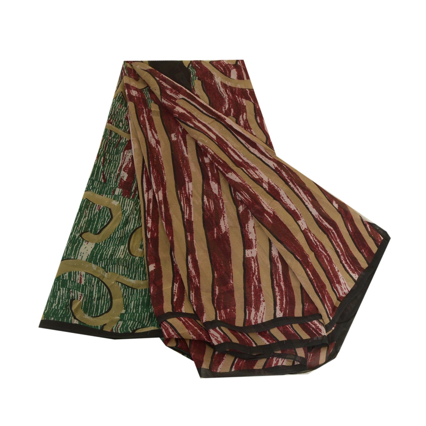 Сари в винтажном стиле на санскрите, зеленое/красное, чистый шелк жоржет, напечатанное сари, ремесло, устойчивая ткань
