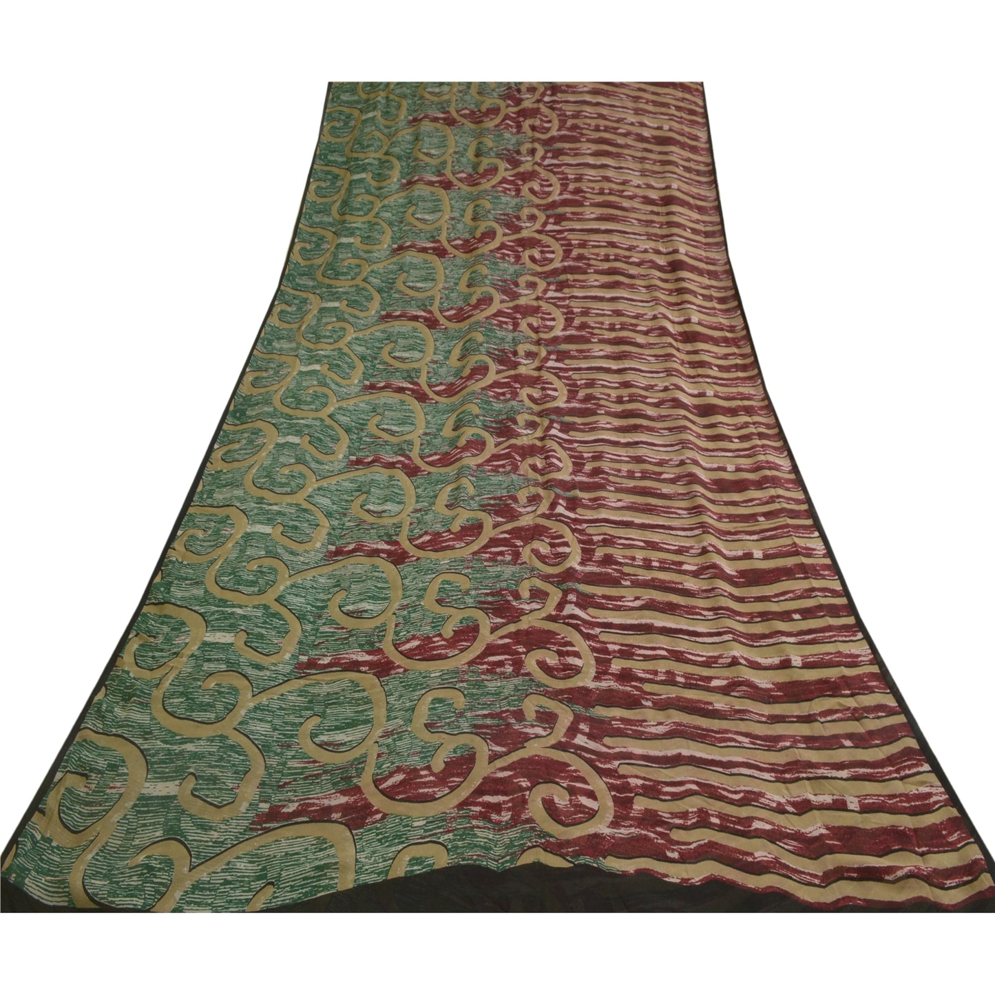 Сари в винтажном стиле на санскрите, зеленое/красное, чистый шелк жоржет, напечатанное сари, ремесло, устойчивая ткань