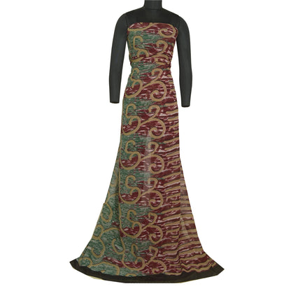 Сари в винтажном стиле на санскрите, зеленое/красное, чистый шелк жоржет, напечатанное сари, ремесло, устойчивая ткань