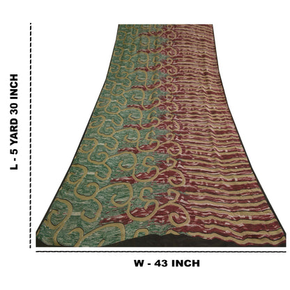 Сари в винтажном стиле на санскрите, зеленое/красное, чистый шелк жоржет, напечатанное сари, ремесло, устойчивая ткань