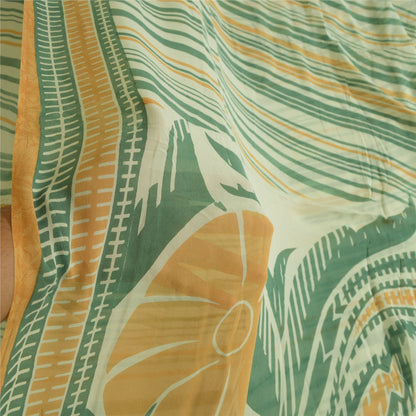 Sanskriti Vintage Sarees Green/Orange Pure Georgette Silk Print Sari CraftSustainable Fabric