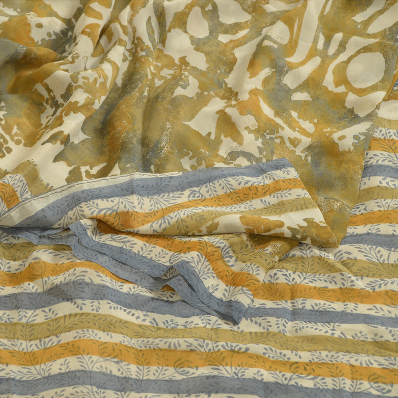 Sanskriti Vintage Sarees Multi Pure Georgette Silk Printed Sari 5yd Craft Sustainable Fabric