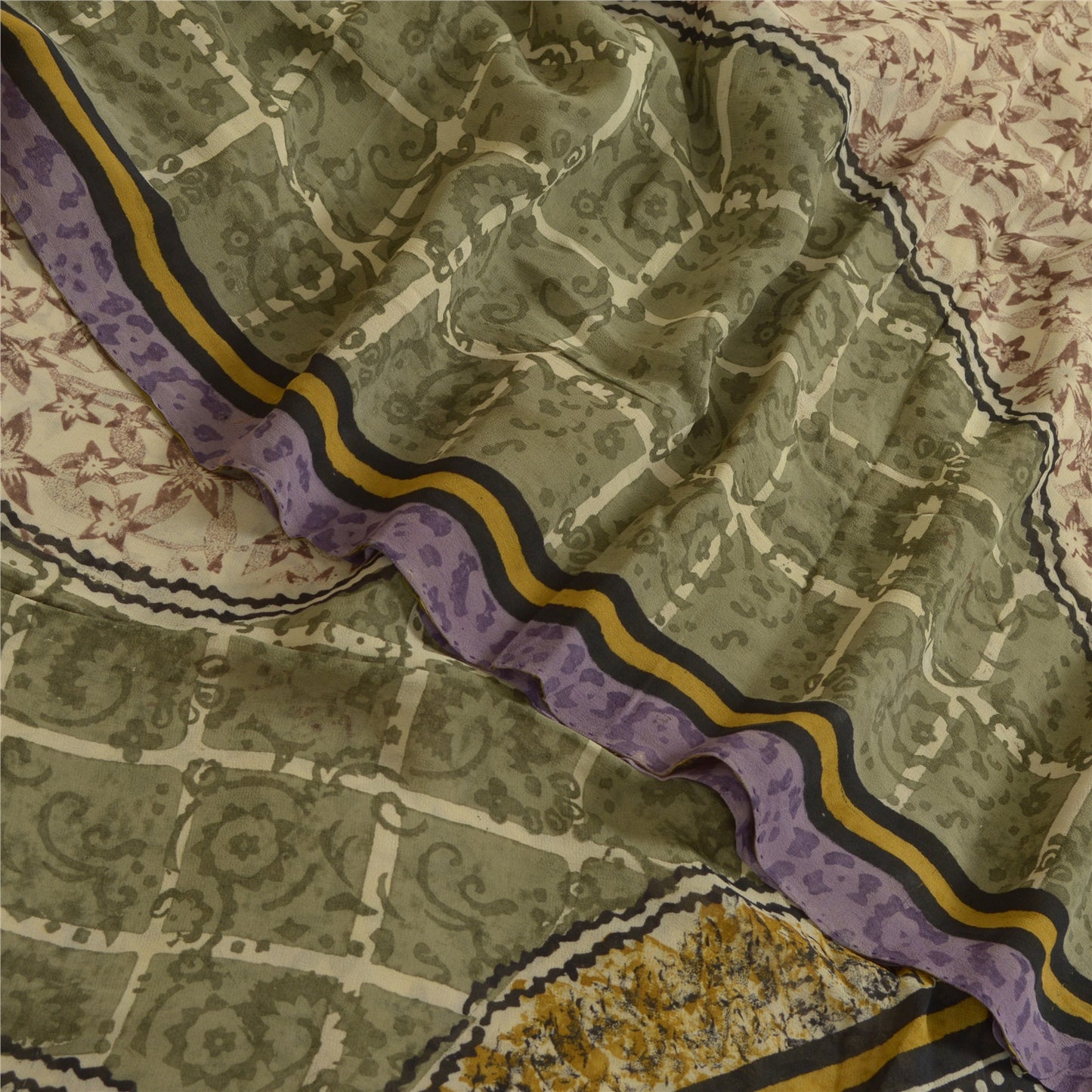 Сари из натурального шелка Sanskriti Vintage, многослойное сари из чистого жоржета, 5 ярдов, ткань для рукоделия, устойчивая к истиранию