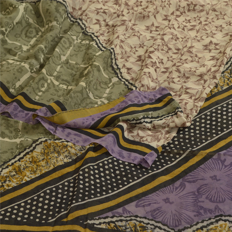 Sanskriti Vintage Sarees Multi Pure Georgette Silk Printed Sari 5yd Craft Sustainable Fabric