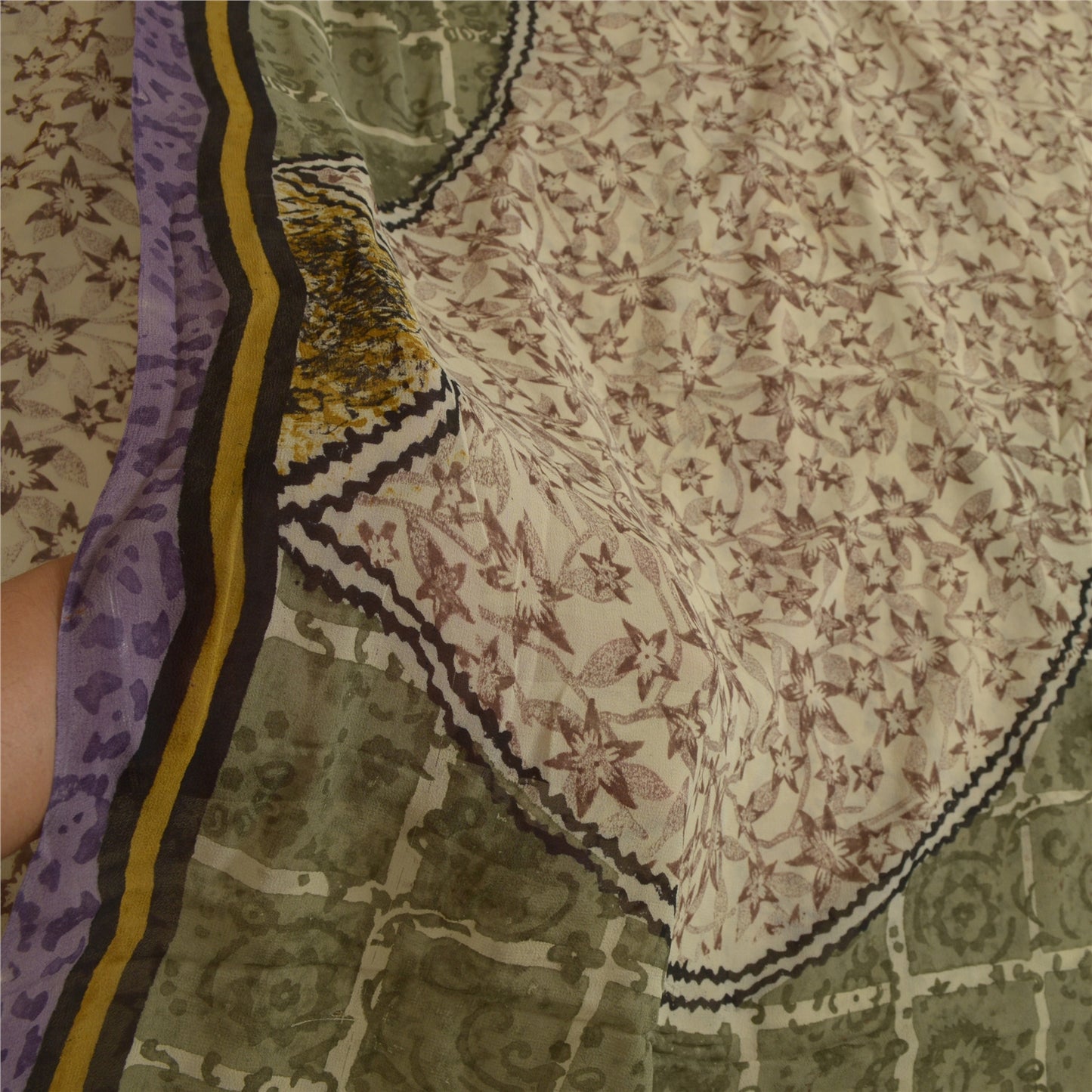 Сари из натурального шелка Sanskriti Vintage, многослойное сари из чистого жоржета, 5 ярдов, ткань для рукоделия, устойчивая к истиранию